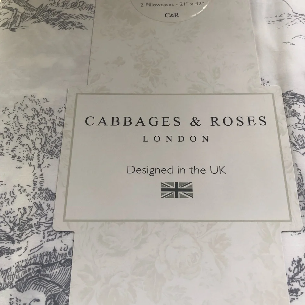 Cabbages & Roses London 4pc California KING Sheet set Country Toile Slate Grey